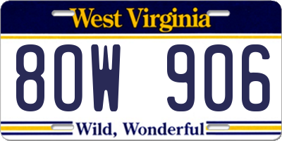WV license plate 8OW906
