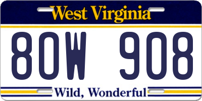 WV license plate 8OW908