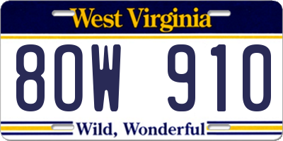 WV license plate 8OW910