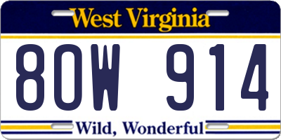 WV license plate 8OW914