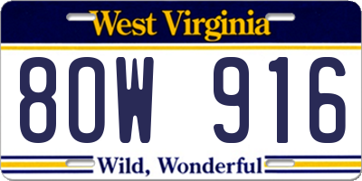 WV license plate 8OW916