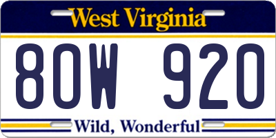 WV license plate 8OW920