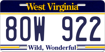 WV license plate 8OW922