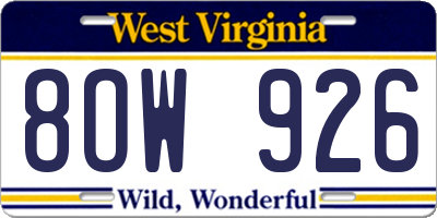 WV license plate 8OW926