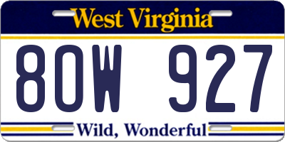 WV license plate 8OW927