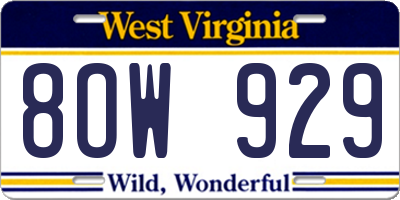 WV license plate 8OW929