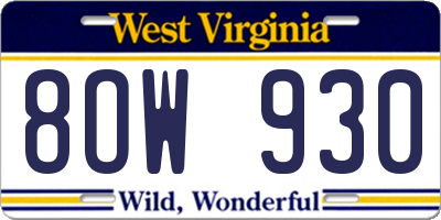WV license plate 8OW930