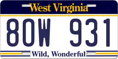 WV license plate 8OW931