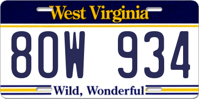 WV license plate 8OW934