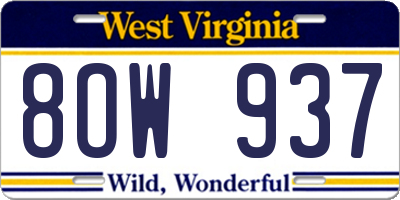 WV license plate 8OW937