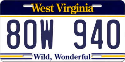 WV license plate 8OW940