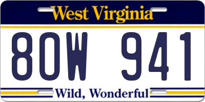 WV license plate 8OW941