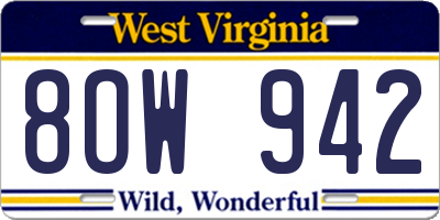 WV license plate 8OW942