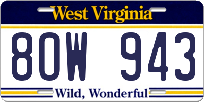 WV license plate 8OW943