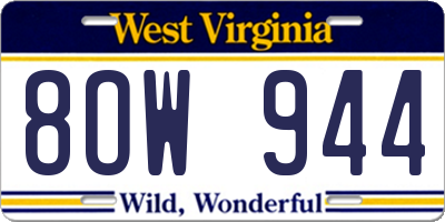 WV license plate 8OW944