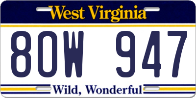 WV license plate 8OW947