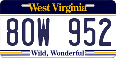 WV license plate 8OW952