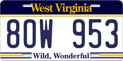 WV license plate 8OW953