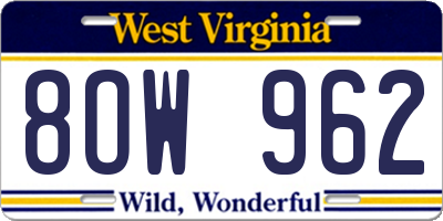 WV license plate 8OW962