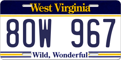 WV license plate 8OW967
