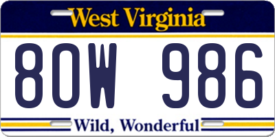 WV license plate 8OW986