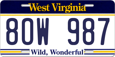 WV license plate 8OW987