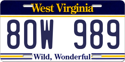 WV license plate 8OW989