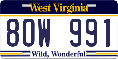 WV license plate 8OW991