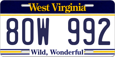 WV license plate 8OW992