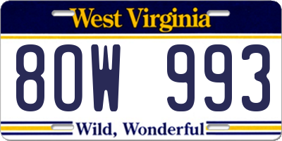 WV license plate 8OW993