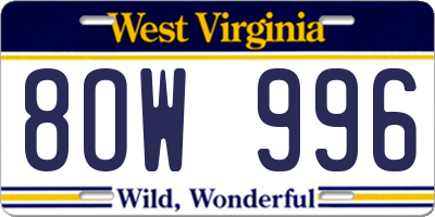 WV license plate 8OW996