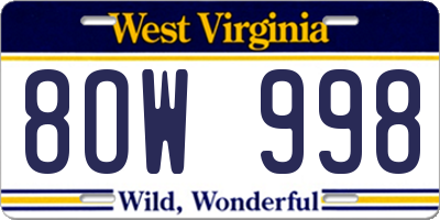 WV license plate 8OW998