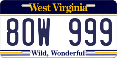 WV license plate 8OW999