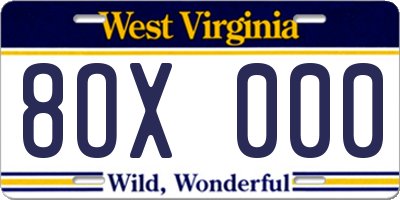 WV license plate 8OX000