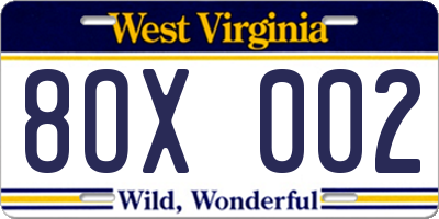 WV license plate 8OX002
