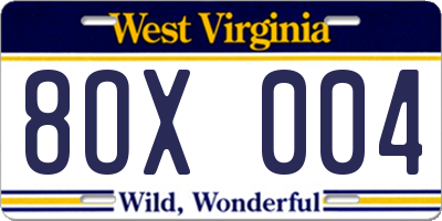 WV license plate 8OX004