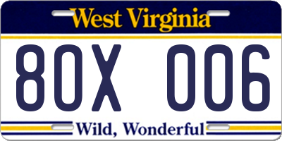 WV license plate 8OX006