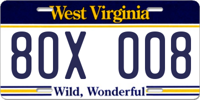 WV license plate 8OX008