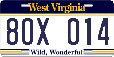 WV license plate 8OX014