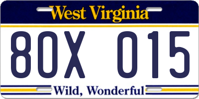 WV license plate 8OX015