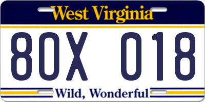 WV license plate 8OX018