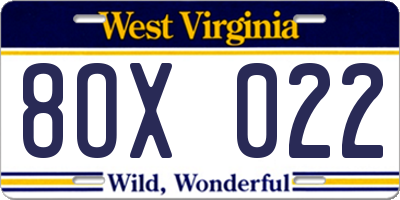WV license plate 8OX022