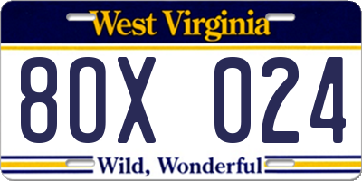 WV license plate 8OX024