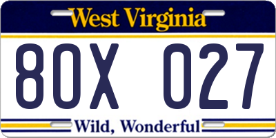 WV license plate 8OX027