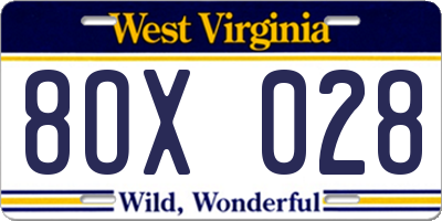 WV license plate 8OX028