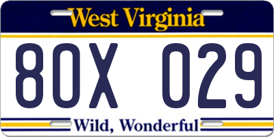 WV license plate 8OX029