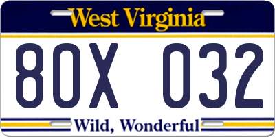 WV license plate 8OX032
