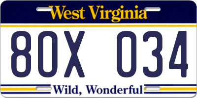 WV license plate 8OX034