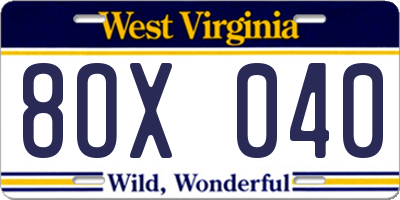 WV license plate 8OX040