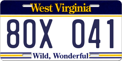 WV license plate 8OX041